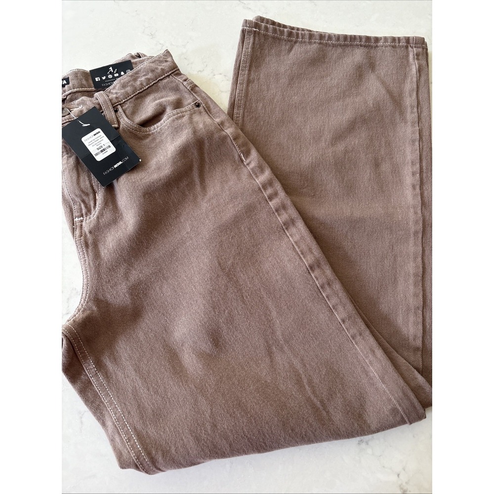 Fashion Nova Slouchy Skater High Waist Wide Leg Jeans Womens 1 Mocha Level Up